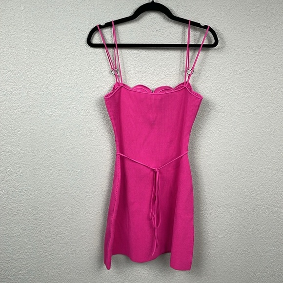 NWT Mach & Mach Heart Accented Rib Knit Sheath Mini Dress Fuchsia Pink Sz L - Picture 6 of 15